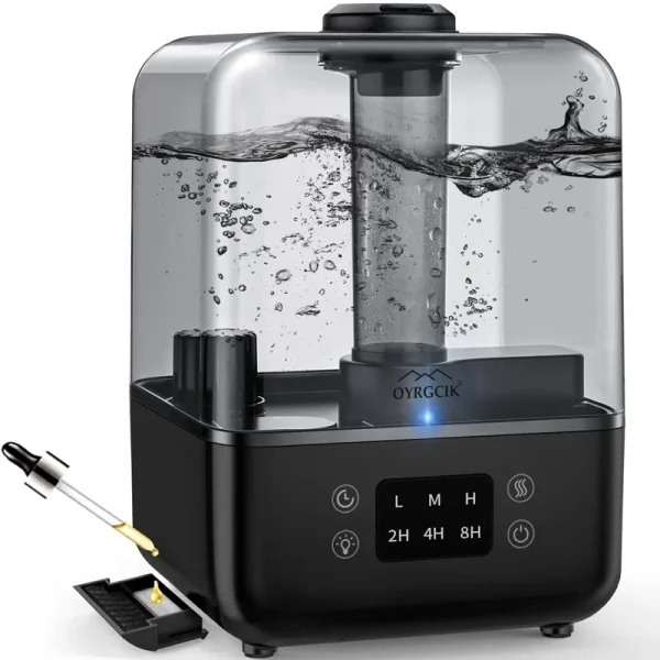 Oyrgcik Humidifiers for Bedroom Ultrasonic 5L Top Fill Humidifiers for Large Room Baby Home with 360 Rotation Nozzle 3 Mist Levels Auto Shut-Off Timer