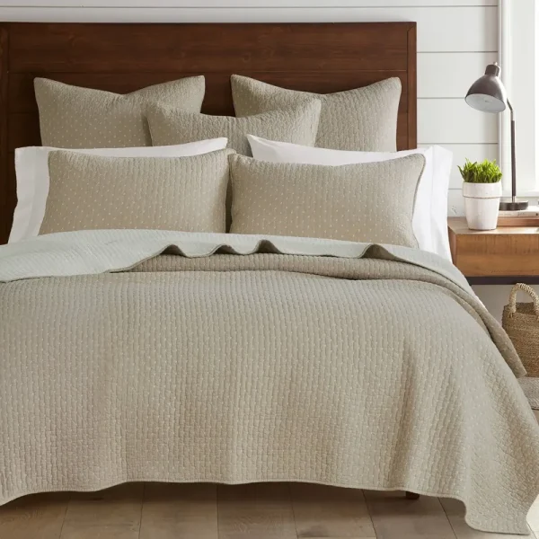 Levtex Home Cross Stitch Quilt Set - Cotton Twin/Twin XL / Taupe