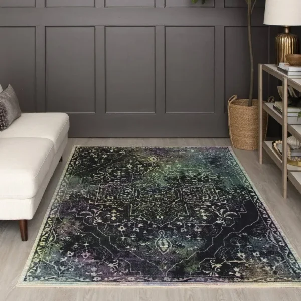 Aliva Oriental Tufted Gray/Teal Area Rug Union Rustic Rug Size: Rectangle 5' x 8'