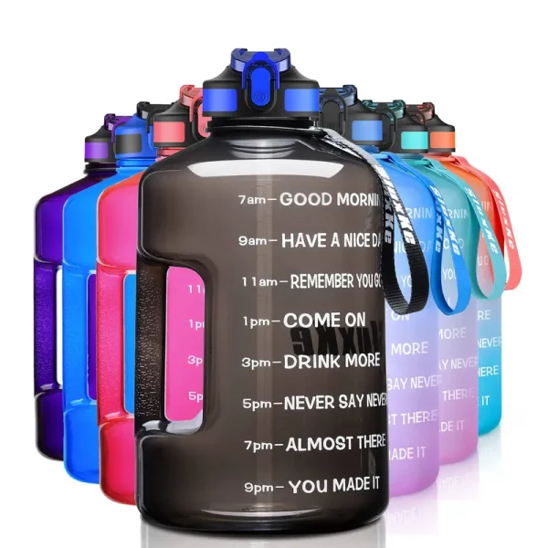 SLUXKE 1 Gallon Water Bottle with Time Marker BPA Free Motivational, 128oz Leak Proof Water Bottle Jug with Handle and Straw, One Click Open Sports