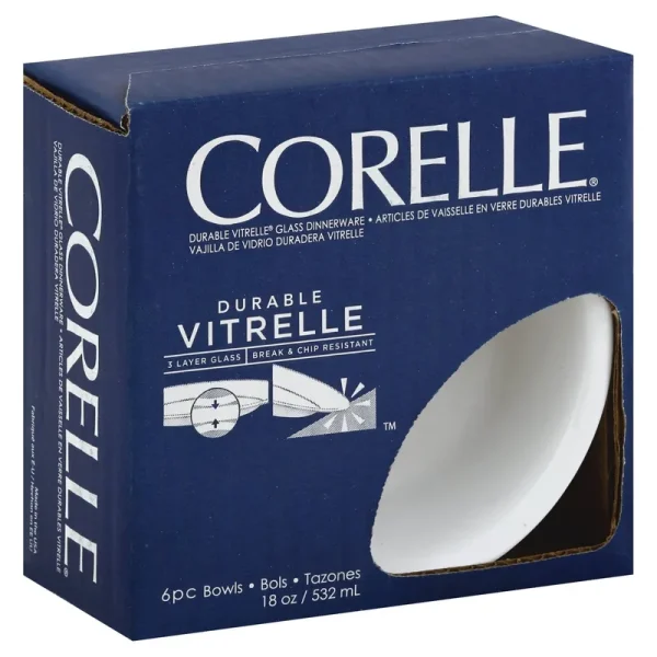 Corelle Bowls, Vitrelle, Winter Frost White, 18 Ounce - 6 bowls