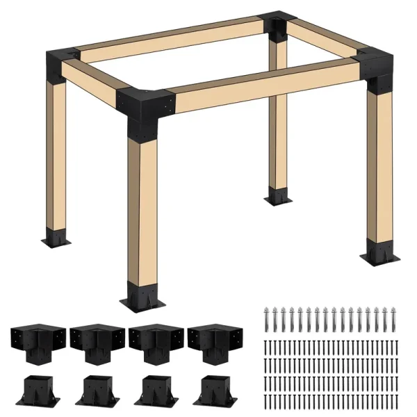Neorexon Pergola Bracket Kit Elevated Wood Stand Kit Woodwork for 4" x 4" (Actual 3.6 x 3.6 inch), Wooden Gazebo Kit for Outdoor 3 Way Right Angle