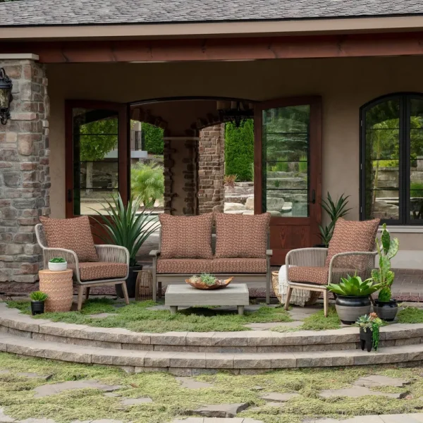 Arden Selections 24" x 24" Outdoor Deep Seat Cushion Set Rust Red Brushed Texture
