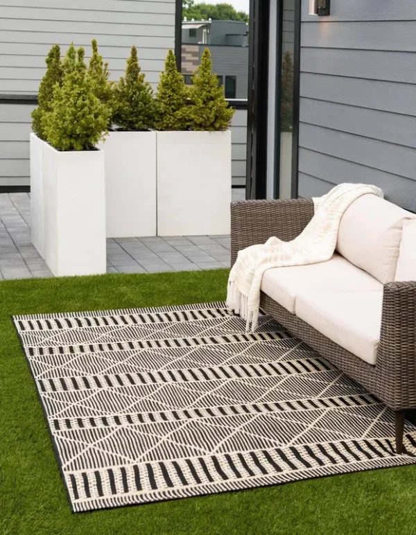 Unique Loom Outdoor Trellis Black 5x8 Area Rug Indoor Outdoor Rug