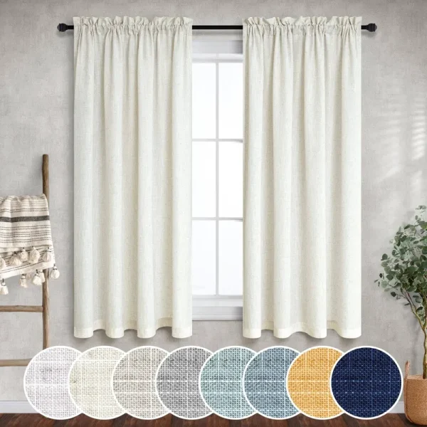 Mrs.Naturall Natural Curtains 54 inch Length for Master Bedroom 2 Panels Rod Pocket Gender Neutral Light Filtering Drape Light Weight Flax Li
