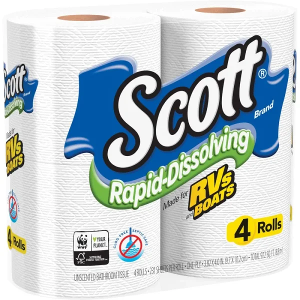Scott 47617 Rapid-Dissolving Toilet Paper, Bath Tissue, 1-Ply, White,