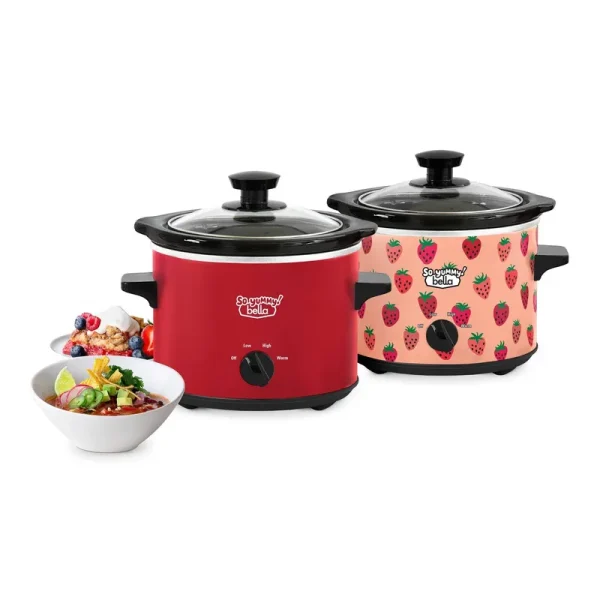 So Yummy by Bella 2.0qt Twin Set Slow Cooker - Red & Strawberry Pattern