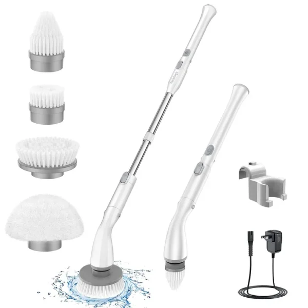 LABIGO Electric Spin Scrubber LA1 Pro, Cordless Spin Scrubber with 4 Replaceable Brush Heads and Adjustable Extension Handle, Power Cleaning Brush for