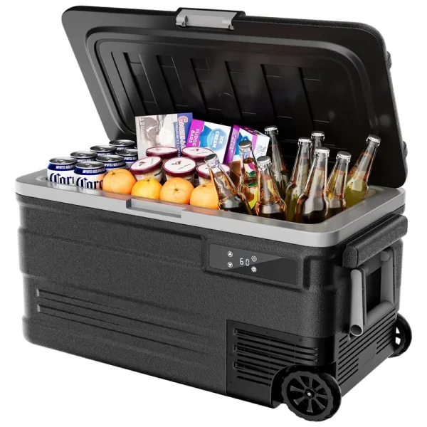 Simzlife 12 Volt Car Refrigerator, 80QT(75 L) Portable RV Car Fridge with Wheels, 0�h~68�h, 12/24V DC & 110 - 240V AC, Black