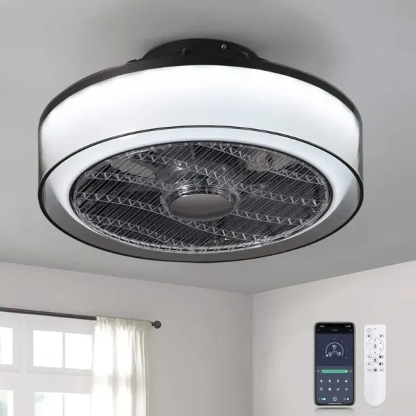 Antoine HD-FSD-68 16 in. Modern Dimmable Integrated LED Indoor Smoky Gray Smart Enclosed Ceiling Fan with Remote