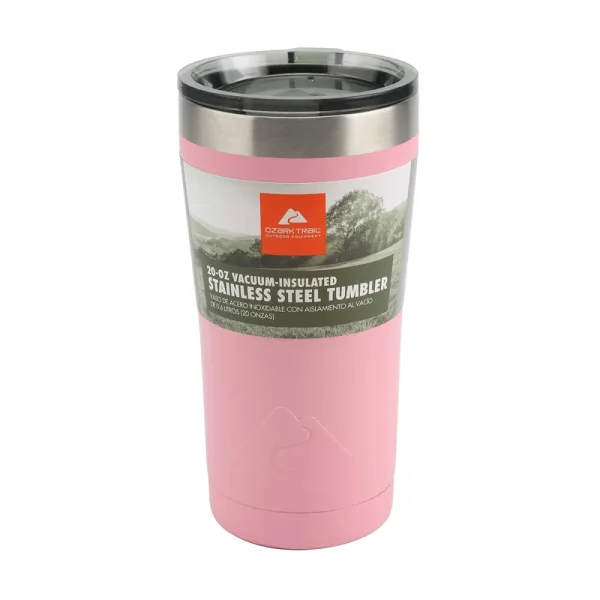 Ozark Trail 20 oz Stainless Steel Tumbler, Double-Wall, Vacuum-Sealed Pink