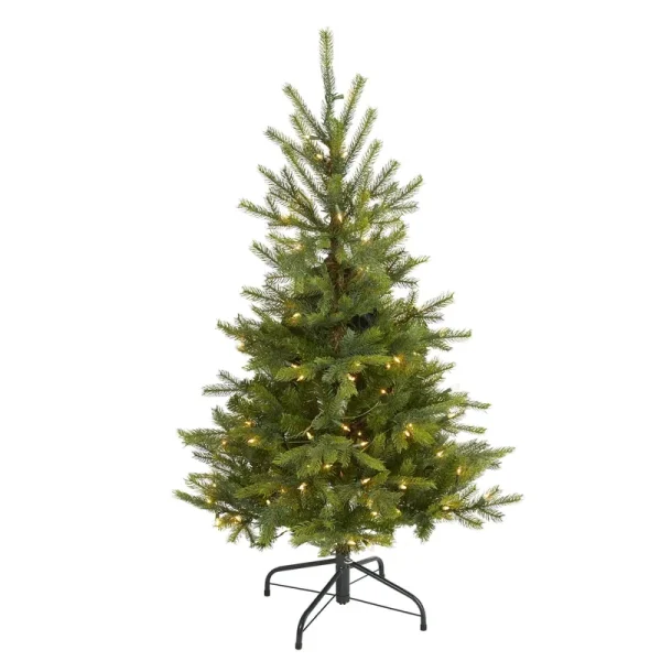 Nearly Natural 4ft. North Carolina Spruce Artificial Christmas Tree with 100 Clear Lights and 207 Bendable Branches