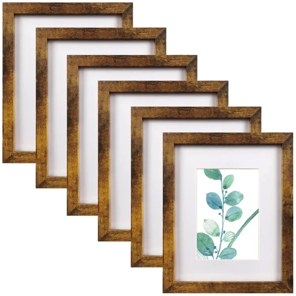 SESEAT 8x10 Picture Frame Brown Set of 6, Display Pictures 5x7 with Mat or 8x10 Without Mat