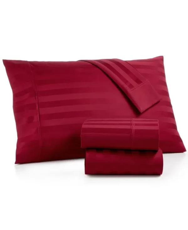 AQ Textiles Bergen Stripe 4-pc. California King Extra Deep Pocket Sheet Set, 1000 Thread Count 100% Certified Egyptian Cotton - Dark Red