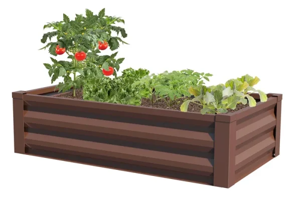 Greenes Fence Powder-Coated Metal Raised Garden Bed Planter 24 inch W x 48 inch L x 10 inch H, Brown