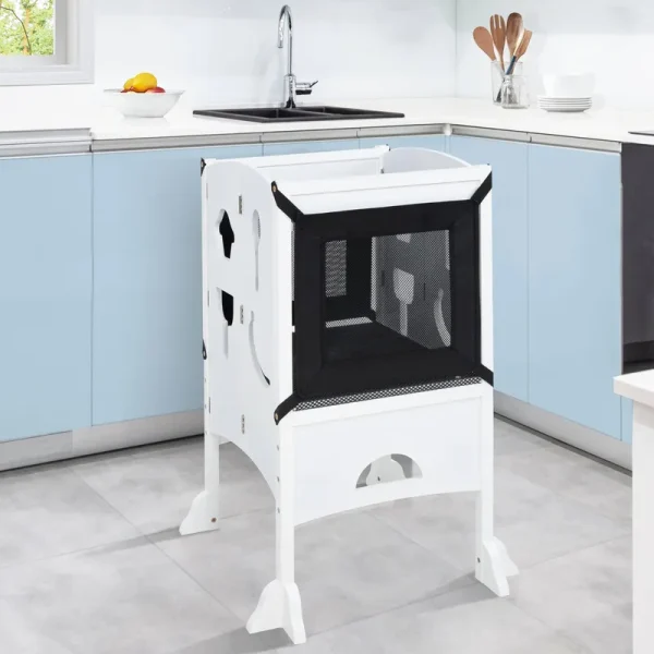 Kids I'm A Big Helper, Kitchen Step Stool for Kids, Children with Safety Rail, Standing Tower for Learning Little Helper, Solid Wooden Foldable