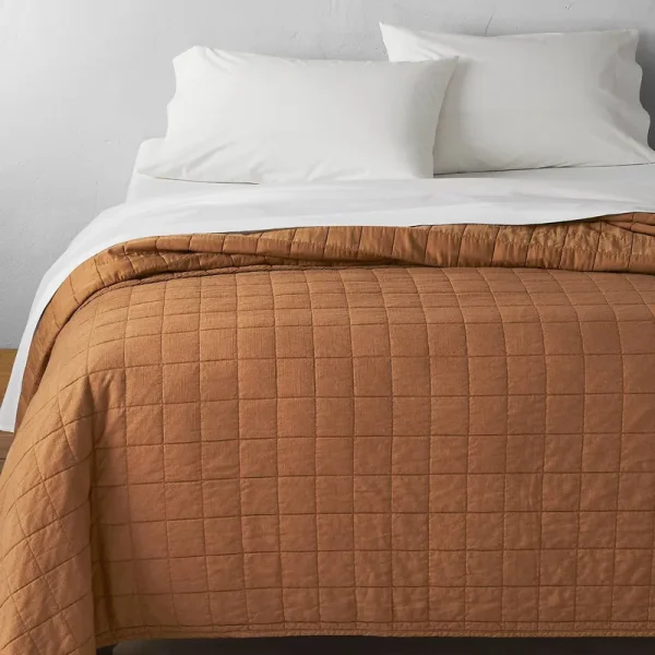 Full/Queen Heavyweight Linen Blend Quilt Warm Brown - Casaluna