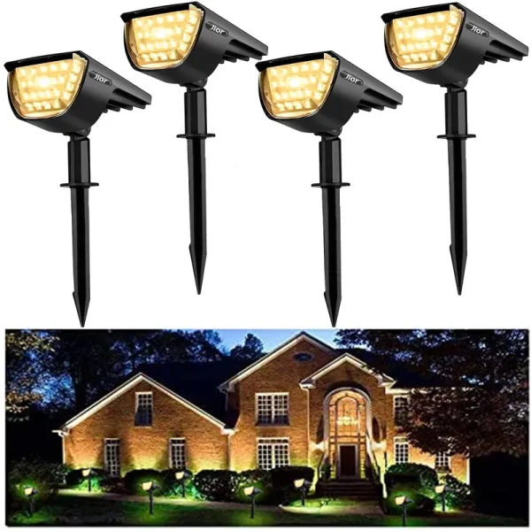 Jior Solar Landscape Spot Lights Outdoor 32 LED IP65 Waterproof Solar Powered Wall Lights 2-in-1 Adjustable Wireless Lights for