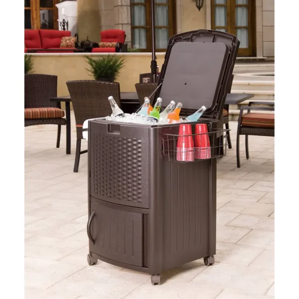 Suncast 77-Quart Wicker Cooler with Cabinet - Brown