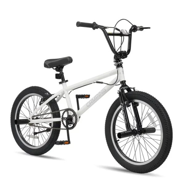 Ktaxon 20in BMX Bike, Beginner Trick Bicycle with Hi - Ten Steel Frame, 360 Degree Rotor Freestyle, 4 Pegs, V - Brake, White