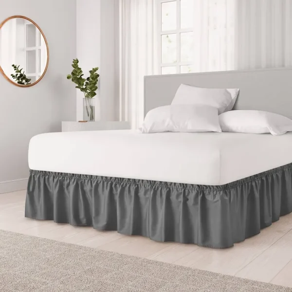 Ruffled Elastic Wrap Around Bedskirt 15 inch Drop Queen / White