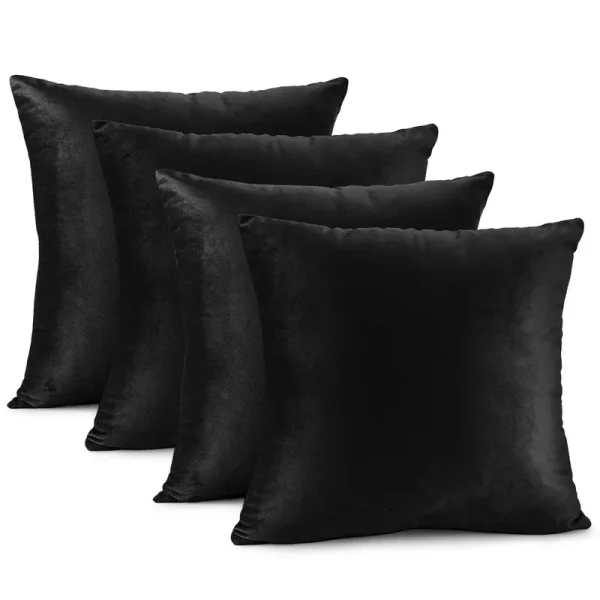 Nestl Velvet Throw Pillow Covers Solid Square Soft Decorative Pillow Cover for Sofa, 18 inch x 18 inch, Black, Pack of 4, Size: 18 x 18
