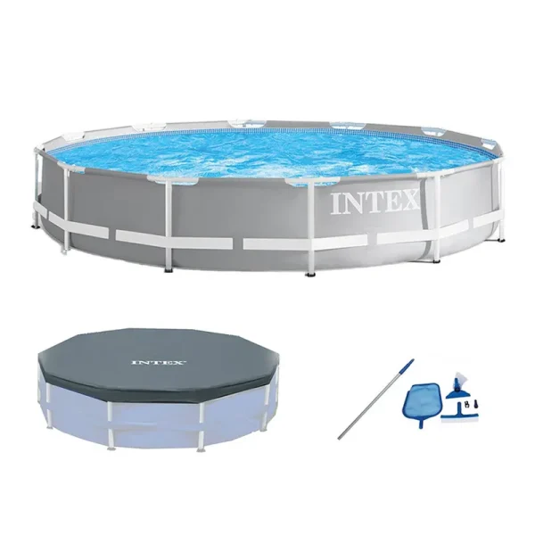 Intex - 12 foot x 30 inch Prism Above Ground Pool Set with Cover and Maintenance Kit - Gray