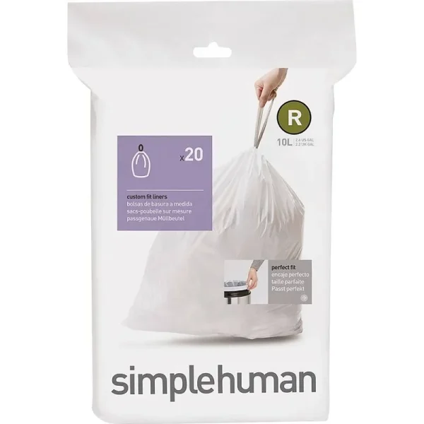 Simplehuman Code R Wastebasket Trash Bags, White - 20 count