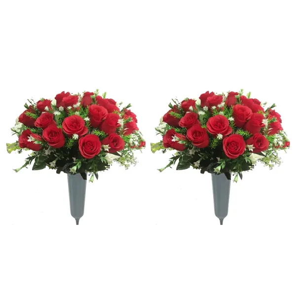 Gritech Silk Flowers Cemetery Flowers Roses Artificial Flowers for Graves and Memorials Arrangements for Headstones Lifelike, FloristArranged