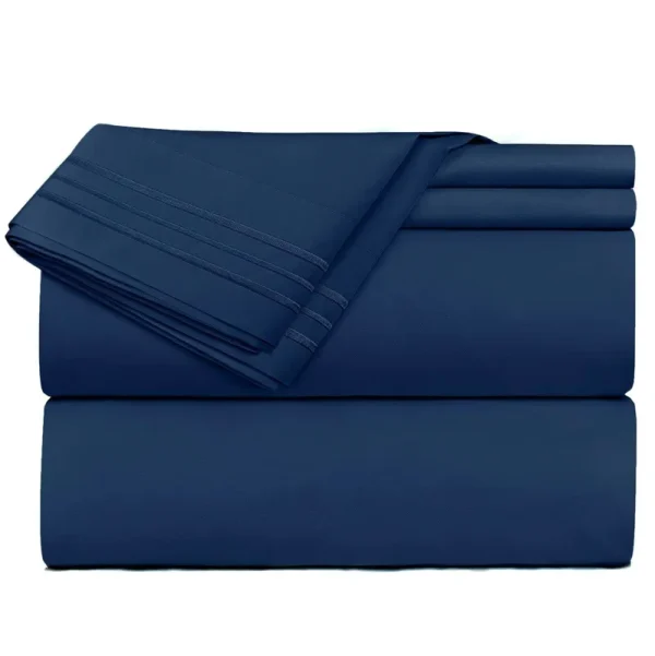 Clara Clark Premier 1800 Series 4 Piece Sheet Set Deep Pocket Brushed Microfiber, Wrinkle, Fade & Stain Resistant, RV-Short Queen, Navy Blue