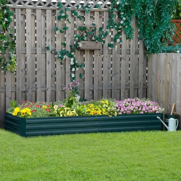 Outsunny 95" x 36" x 12" Galvanized Raised Garden Bed, Metal Elevated Planter Box, Easy DIY and Cleaning for Growing Flowers - Green