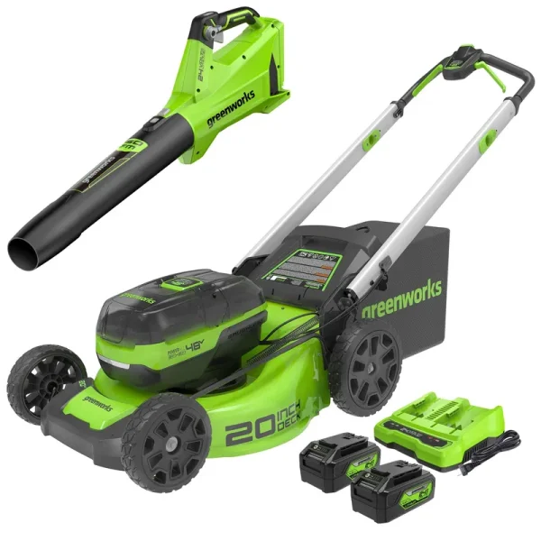 greenworkstools-48V (2x24V) 20" Cordless Battery Push Mower & 430 CFM Blower Combo Kit w/ (2) 4.0Ah Batteries & Charger