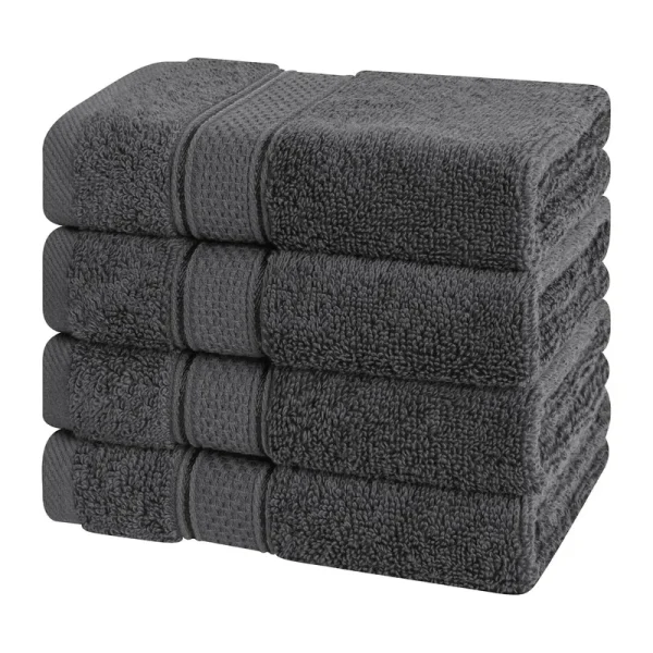 American Soft Linen, Salem Luxury 4 Pack Washcloth Set, 100% Turkish Combed Cotton, 13" x 13" Washcloths, Dark Gray
