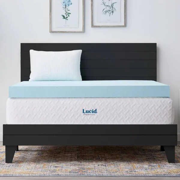 Lucid Comfort Collection 4 inch Gel and Aloe Infused Memory Foam Topper - King Blue
