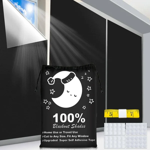 SUSNID Portable Blackout Curtains, Blackout Shades, 100% Portable Blackout Blinds for Any Window with 30 Pair Hook & Loop Tabs Stick-On, Temporary