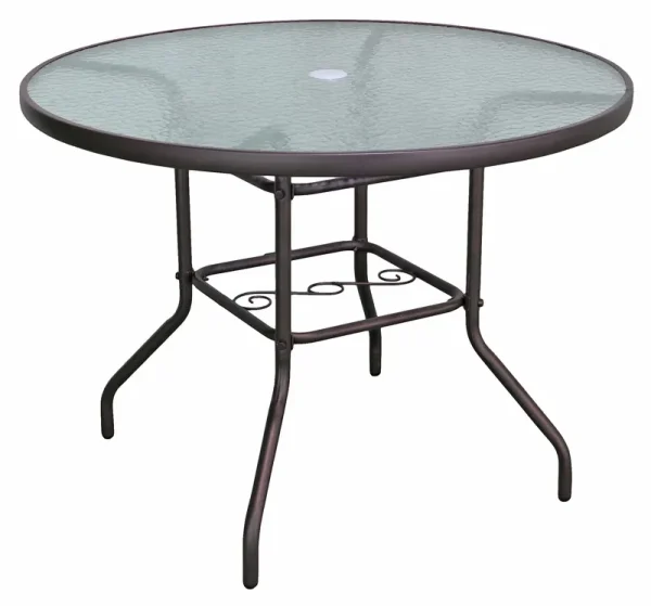 Garden Elements Outdoor Round Patio Dining Table, Steel Base and Rim with Waterwave Glass Top, Brown, 40"