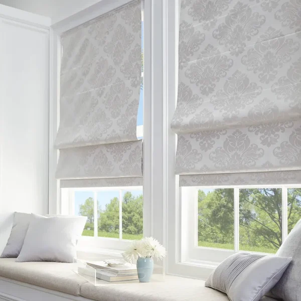 Damask Room Darkening Roman Shade - 27"W x 64"L - Linen