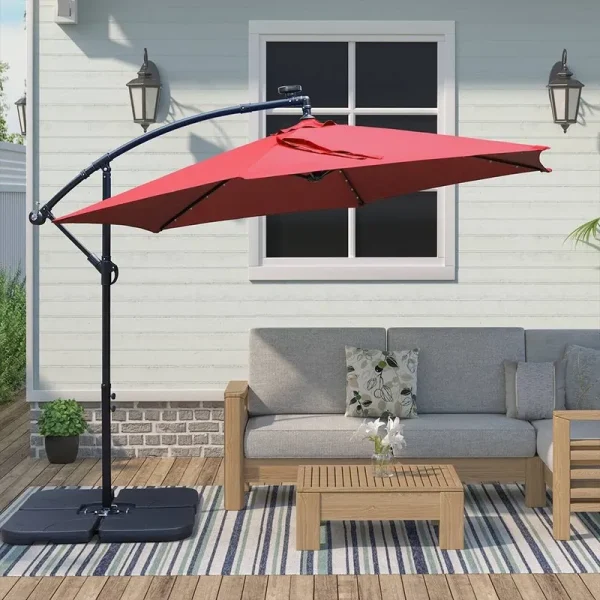 Maypex 10 ft. Market Solar Offset Outdoor Patio Umbrella in Red