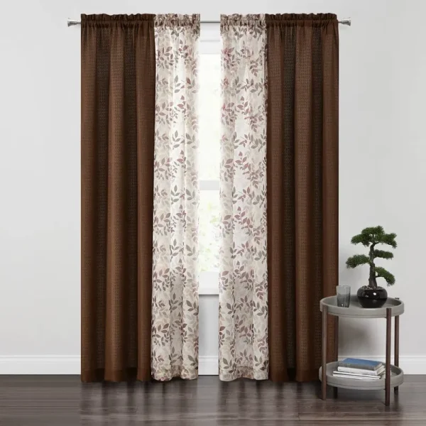 Mainstays Luna Curtain Panel, 4 Piece Set, Size: 28 x 84, Brown