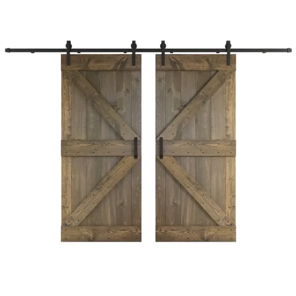 Coast Sequoia Inc K Series 76 in. x 84 in. Smoky Gray DIY Knotty Wood Double Sliding Barn Door with Hardware Kit