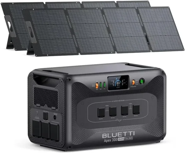 BLUETTI Apex 300 Solar Generator with 2200W Solar Panels, 2764wh Portable Power Station with 3840W AC Outlets, Dual Voltage for Camping, Off - Grid, and Emergency Use