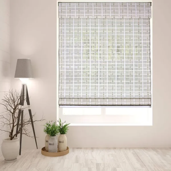 Arlo Blinds Cordless Whitewash Bamboo Roman Shade - Size 22 inchw x 60 inchh Size 22W x 60H