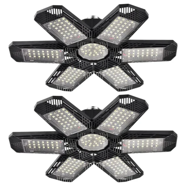 ZZENRYSAM 2 Pack LED Garage Lights, 120W 12000lm 6500K Deformable LED Garage Ceiling Light with 6+1 Multi-Position Panels, Shop Light for Garage,