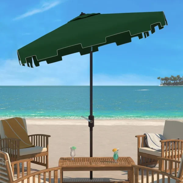 Safavieh Zimmerman 7.5 ft Square Market Umbrella - Dark Green/White Trim