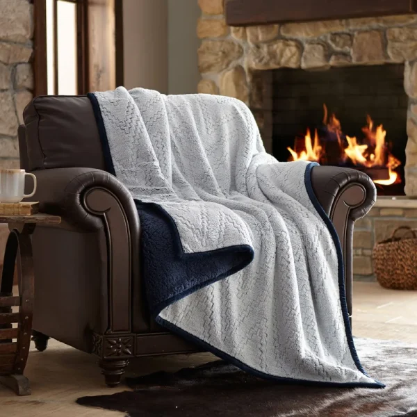 Member's Mark Oversized Cozy Throw-Navy Weston Chevron Frosted Hot Pressed