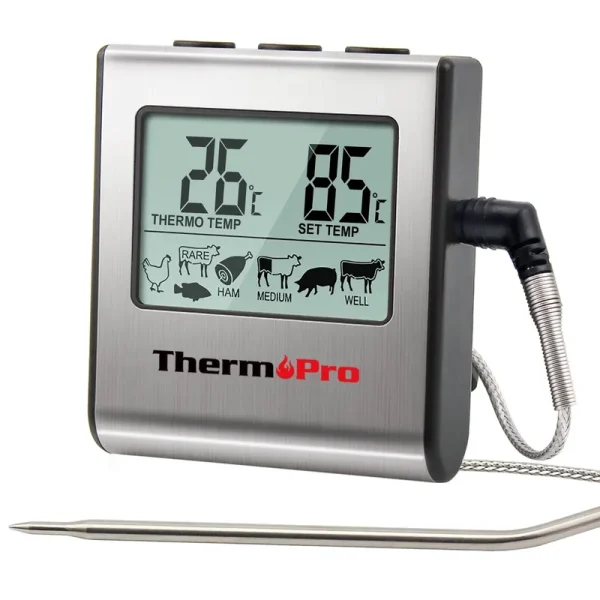 ThermoPro TP16 Grilling, Oven, Cooking, Barbecue, Meat Thermometer with Stainless Steel Step-Down Probe and Built in Countdown Timer with Alarm