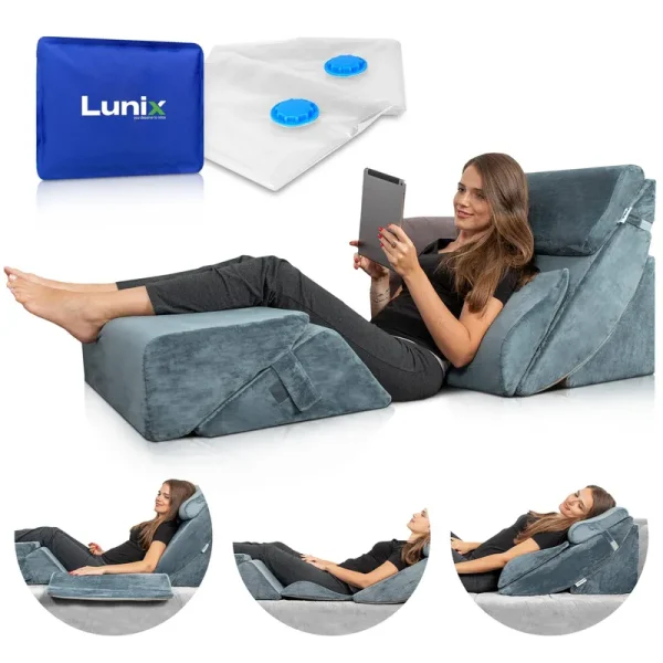 Lunix Lx13 6pcs Orthopedic Bed Wedge Pillow Set, Post Surgery Memory Foam for Back, Neck and Leg Pain Relief, Sitting Pillow, Adjustable Pillows