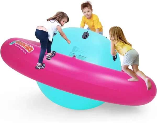OLAKIDS 8FT Inflatable Dome Rocker Bouncer, Outdoor Kids Giant Roll and Play Seesaw Rocker with 6 Secure Handles, Max Weight 250 lb, Toddlers Climbing Toy Backyard Play Center Equipment