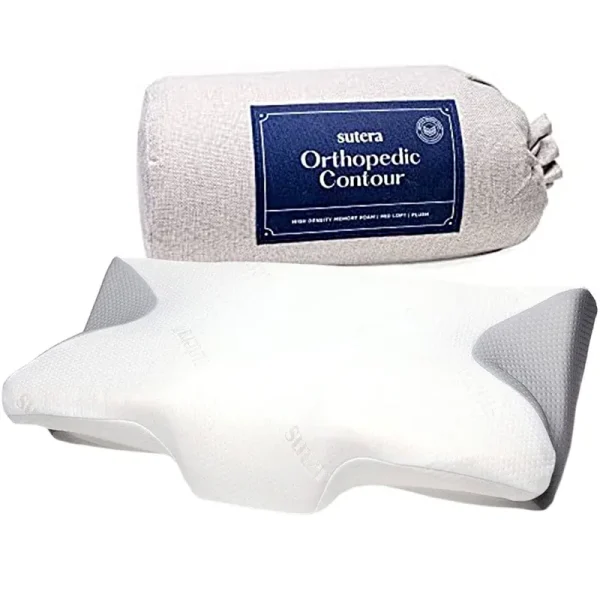 Sutera Contour Memory Foam Pillow for Sleeping Orthopedic Cervical Support for Neck Shoulder and Back Pain Relief Washable Cover - White/Bag
