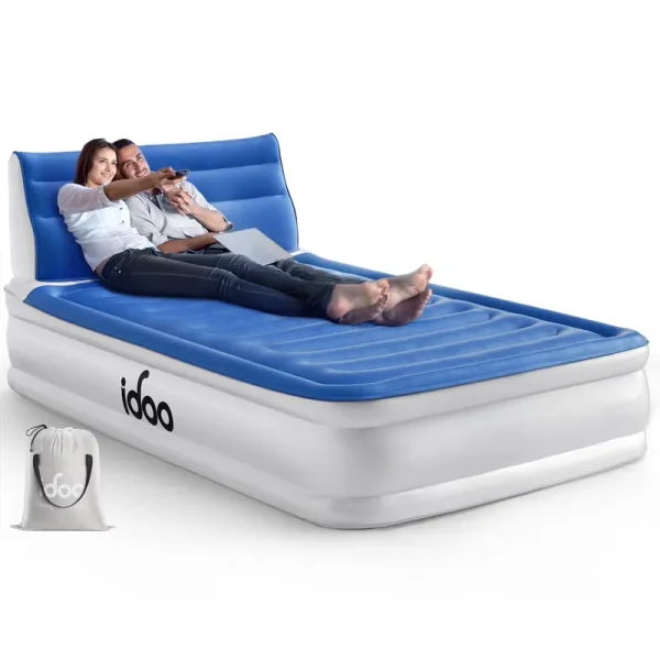 Idoo Full Headboard Air Mattress, 15" Inflatable Bed with Built - in Pump, 700 lb Max